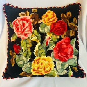 Gorgeous, vintage needlepoint, floral pillow